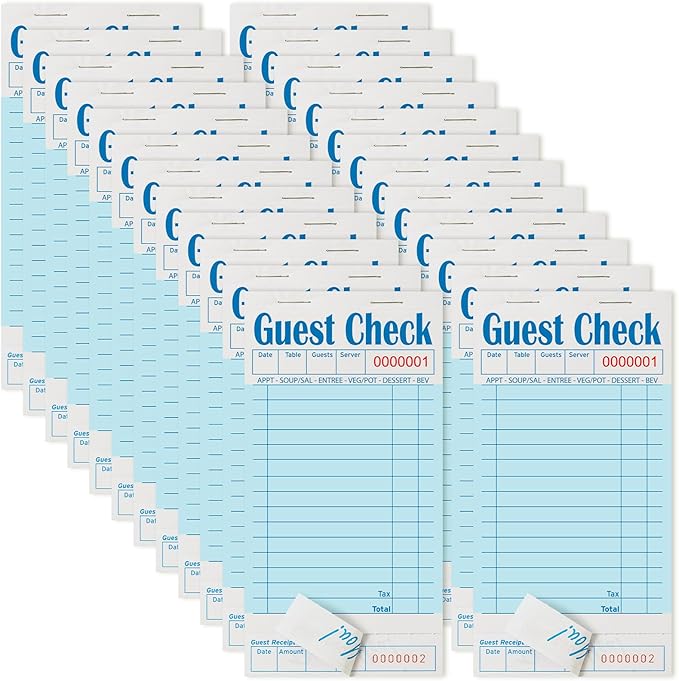 24 Pack Blue Guest Checks Books for Servers Server Note Pads, Waiter Checkbook, Waitress Notepad for Restaurants, Paper Checks 50 Sheets/Pack, 300 Total Tickets