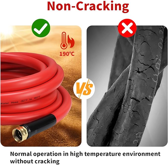 Garden Hose 100 ft x 5/8” Hot/Cold Water Hose,-50°F to 190°F,Burst 600Psi Flexible & Lightweight Upgraded Rubber Hoses,3/4” Solid Fittings for All-weather Outdoor Lawn & Garden