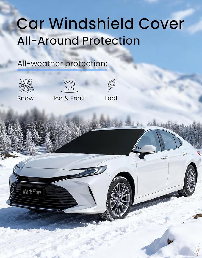 Windshield Cover for Ice and Snow | Heavy Duty 600D Oxford Fabric | Windshield Protector for Cars, SUVs, Trucks | Secure Fit Waterproof Frost Cover | Winter Car Accessories | 69"x42"