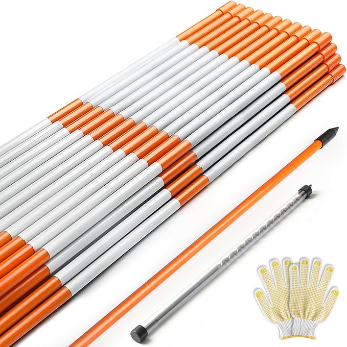 DGSL 50 PCS Driveway Markers, Driveway Reflectors on Poles Orange Fiberglass Snow Stakes with Reflective Tape for Easy Visibility, with Protection Gloves and Drill Bit for Parking Lots, Walkways