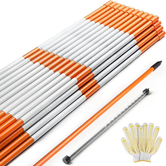 DGSL 50 PCS Driveway Markers, Driveway Reflectors on Poles Orange Fiberglass Snow Stakes with Reflective Tape for Easy Visibility, with Protection Gloves and Drill Bit for Parking Lots, Walkways