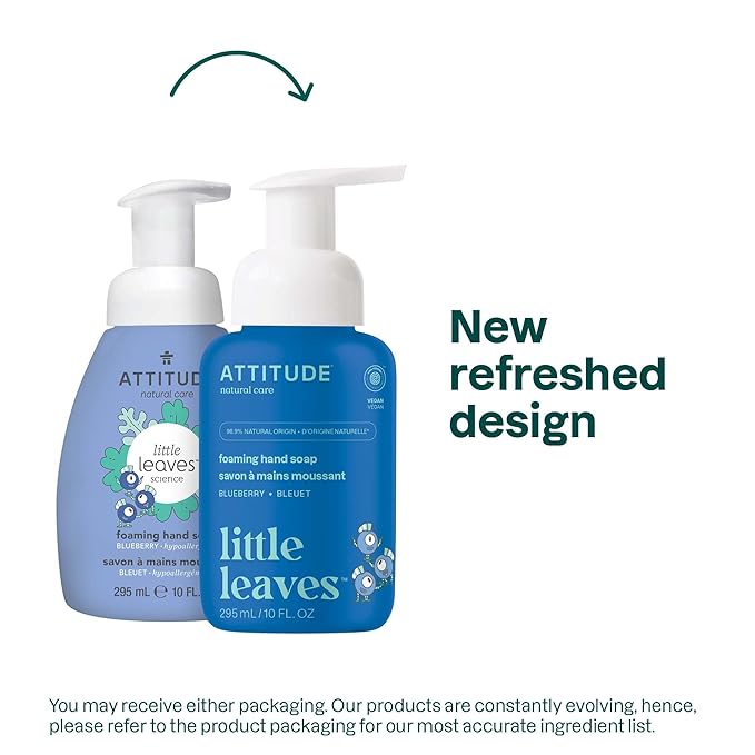 ATTITUDE Foaming Hand Soap for Kids, EWG Verified, Dermatologically Tested, Plant- and Mineral-Based Ingredients, Vegan, Blueberry, 10 Fl Oz