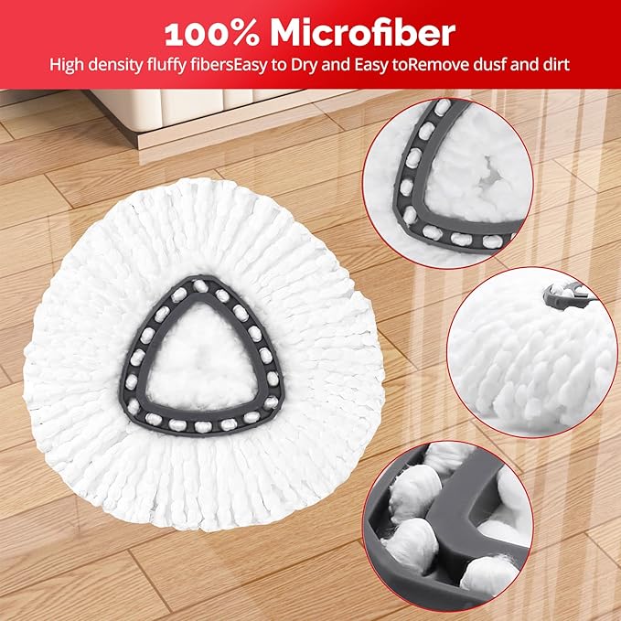 Spin Mop Head, Base, Handle Replacement for O-Ceda EasyWring 1 Tank System,4 Microfiber Mop Refills, 1 Base and 30-58in Handl Set Combo (White 1 Tank System)
