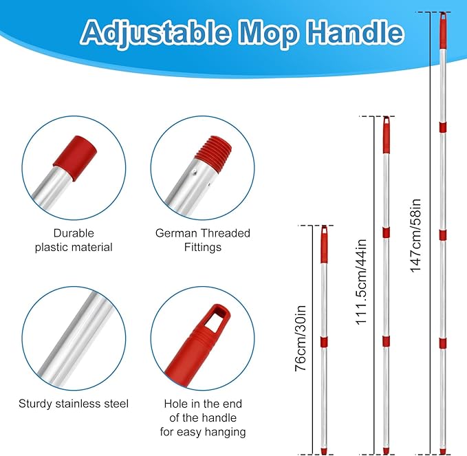 Spin Mop Handle, Mop Replacement Heads,Brush,Base Compatible with OCedar RinseClean 2 Tank,Inclued 2 Microfiber Mop Heads,1 Mop Base,2 Brush and 4-Section Mop Handle for Ocedar,Use for Floor Cleaning