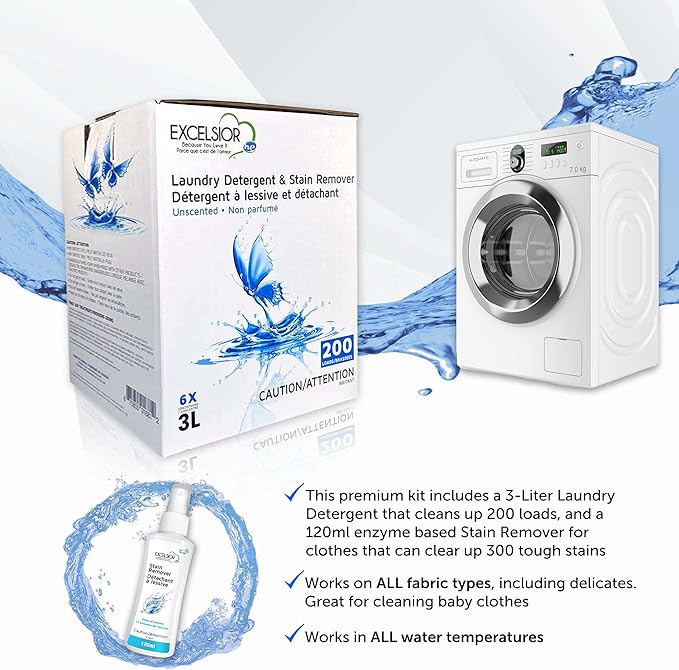 Excelsior - Laundry Detergent with Eco Bottle- Concentrated Liquid - Unscented, Biodegradable, Solvent, and Phosphate Free 3 Liter (1, Old Packaging)