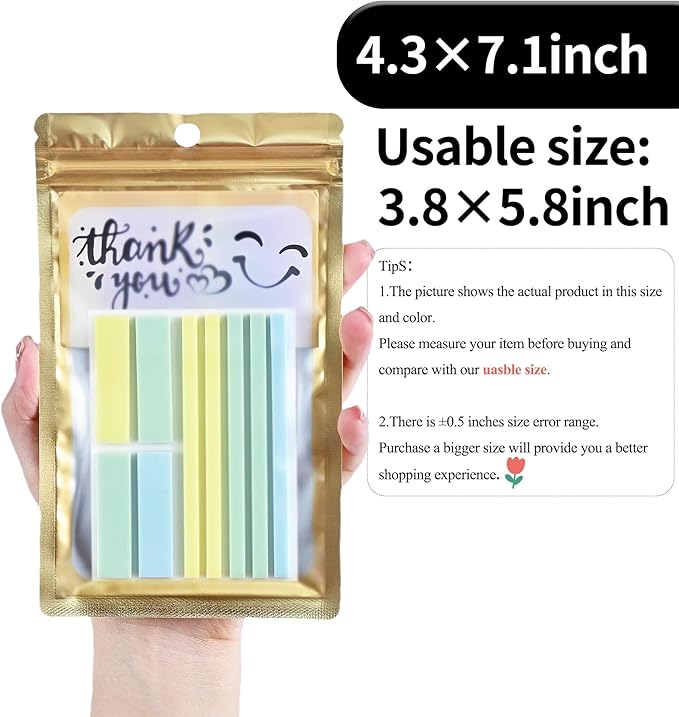100 Pack Resealable Plastic Bags for Food Storage, Zipper Bags with Clear Front Window, Packaging Pouch for Small Business (Gold, 4.3x7.1 inch)