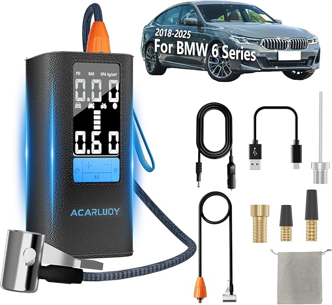 Tire Inflator Portable Air Compressor - 3X Faster Inflation, 6000mAh Battery, Fit for BMW 6 Series (2018-2025) - Cordless Air Pump for Inflatables & Car Tires