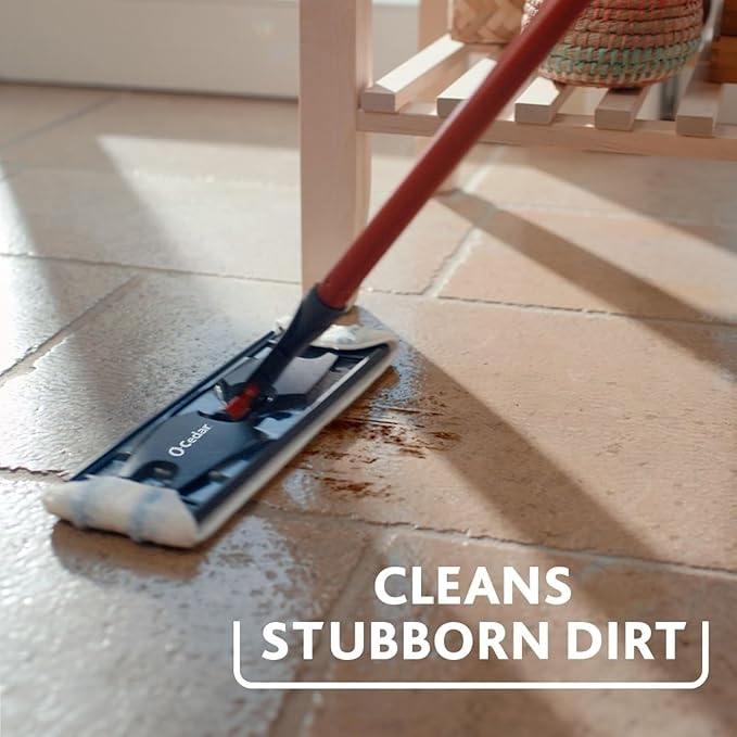O-Cedar H2prO Flat Mop System with 2 Mop Head Refills | Quick Cleaning Tool | Clean with Clean Water | Machine Washable Reusable Microfiber Mop Pad | Safe on Wood Floors, Vinyl,Tile, Baseboards, Walls