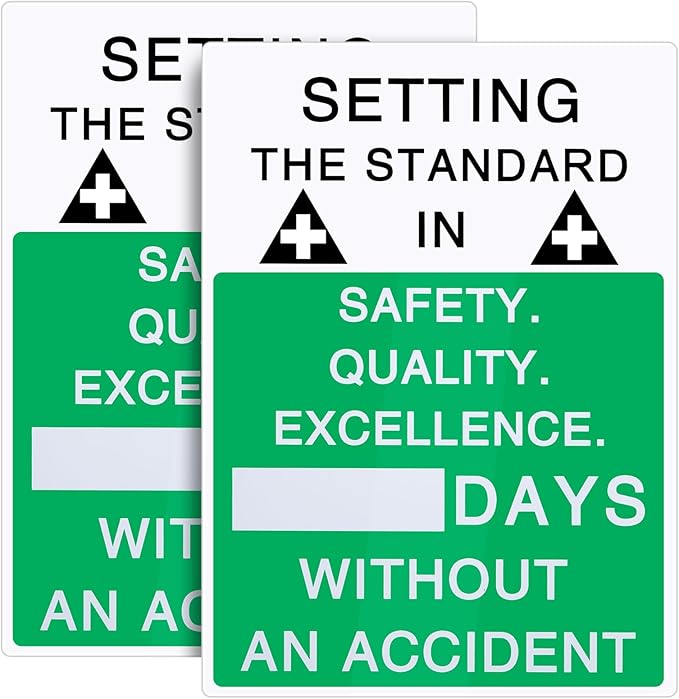 2 Pcs Plastic Days Without Accident Sign 20" x 14" Write a Day Sign Setting the Standard in Safety Quality Excellence Safety Is the Priority Quality Is Standard(English)