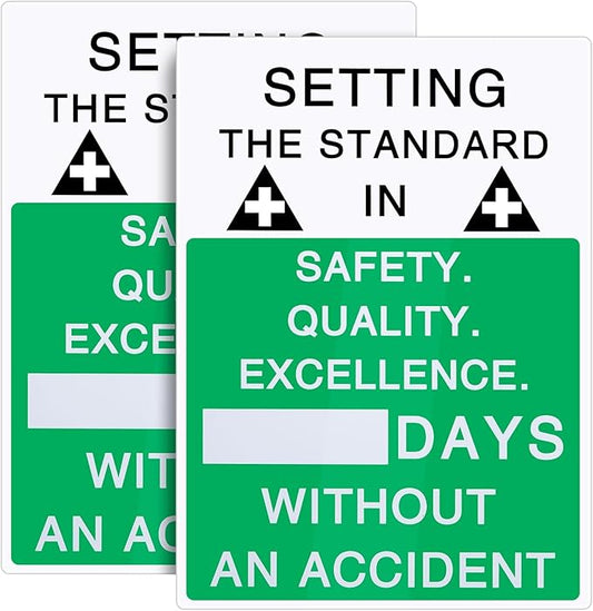 2 Pcs Plastic Days Without Accident Sign 20" x 14" Write a Day Sign Setting the Standard in Safety Quality Excellence Safety Is the Priority Quality Is Standard(English)