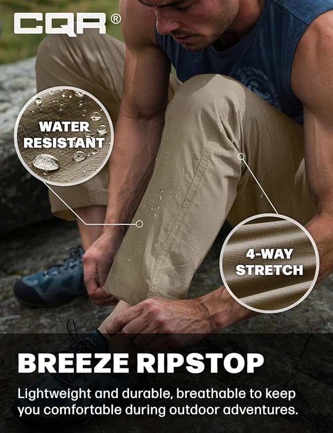 CQR Men's Lightweight Vent Hiking Pants, Water-Resistant & Breathable Sports Outdoor Athletic Pants with Elastic Waist