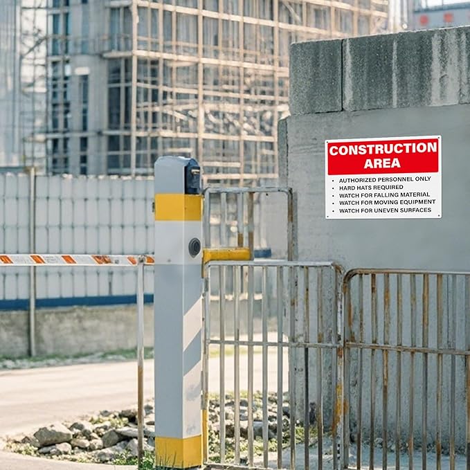 2 Pack Construction Area Signs Authorized Personnel Only Sign 14 × 10 Inches Aluminum Rust Free Fade Resistant Signage for Indoor Outdoor Use