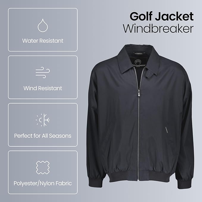 Weatherproof Men's Golf Jacket - Lightweight Windbreaker, Water-Resistant Microfiber Shell, Perfect for Golf & Casual Wear