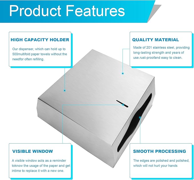 Paper Towel Dispenser Wall Mount Commercial, C Fold Multifold Hand Paper Towel Dispenser, Stainless Steel Tissue Holder