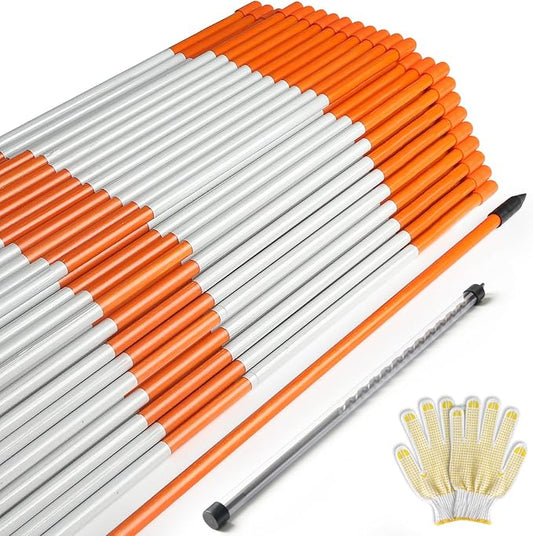 DGSL 200 PCS Driveway Markers, 48in Driveway Reflectors on Poles Orange Fiberglass Snow Stakes with Reflective Tape for Easy Visibility, with Protection Gloves and Drill Bit for Parking Lots, Walkways