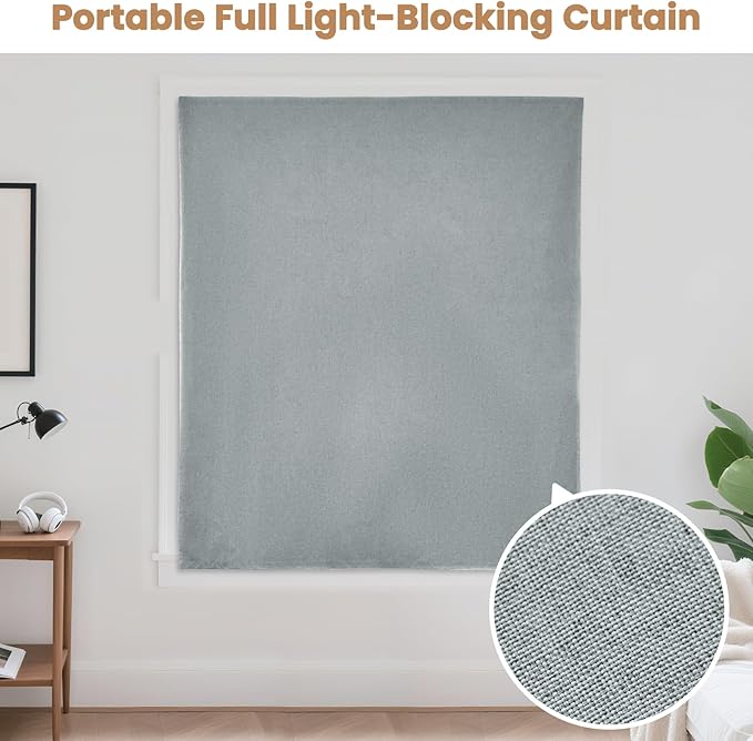 Adhesive Curtain,100% Blackout Curtains, No Drilling, Suitable for Multi-Scenes Privacy Protection (Light Gray - W60 × L72 in)