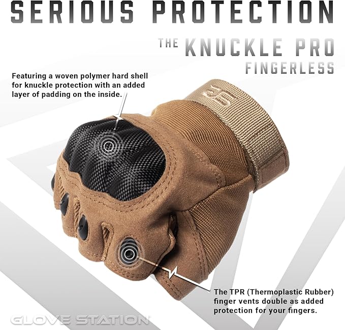 Glove Station- Fingerless Knuckle Tactical Gloves for Men - Motorcycle Gloves for Tactical Shooting, Airsoft, Hunting, Police Work and Hiking