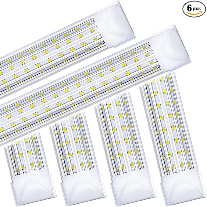 (6- Pack) 4FT LED Shop Light, 65W 5000K Daylight White 7500LM Super Bright T8 Integrated Fixture U-Shape 4 Rows Linkable Tube Lights for Garage Warehouse Workshop Basement Plug and Play
