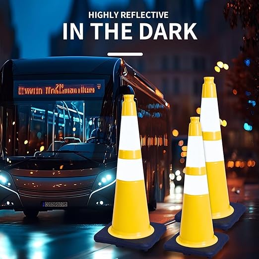 BESEA 4PACK 28 inch Traffic Safety Cones Yellow Road Parking Cones 28" Heavy Duty Construction Cone Structurally Stable for Traffic Control at Public Place(4PCS)