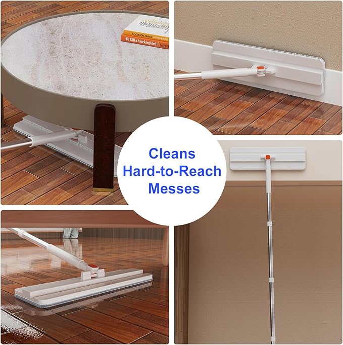 Mop and Bucket Set, Flat Mops and Bucket with Wringer Set System Automatic Separates Dirty and Clean Water, Wet and Dry Use Microfiber Mops for Wall Floor Cleaning (Mop Set with 4 Pads)