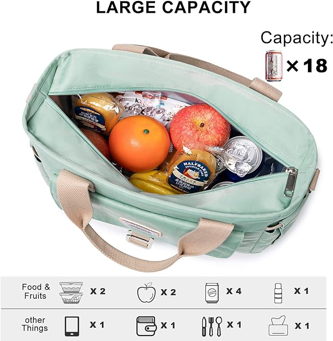 Weitars Insulated Lunch Bag for Men Women,Leak Proof Lunch Box for Work,Large Lunch Tote Bag With Removable Shoulder Strap with Side Pockets,Reusable Lunch Cooler Bag For Picnic Hiking