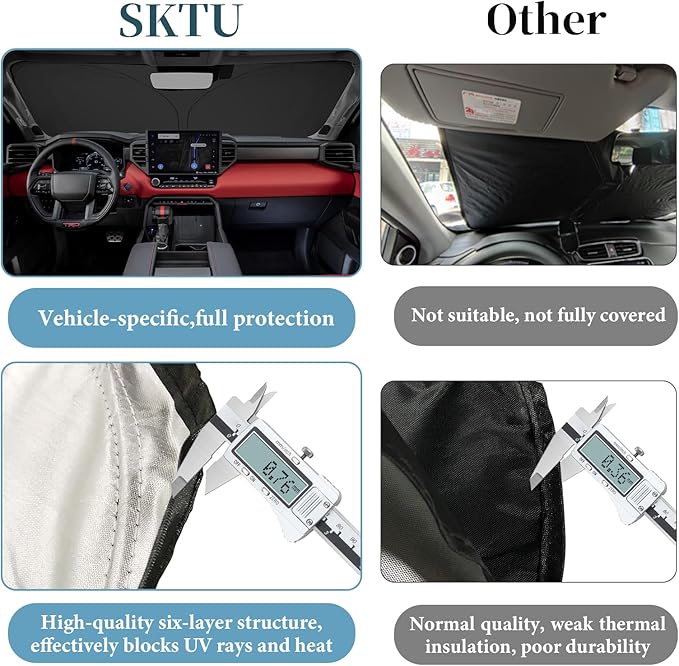 SKTU 2022-2026 Tundra Front Windshield Sunshade for 2022-2025 2026 Toyota Tundra 2023 2024 2025 2026 Toyota Sequoia Windshield Sunshade for Blocks UV Rays and Blocks Heat and Sun Keeps Vehicle Cool