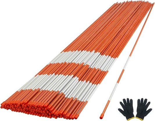 Driveway Markers, 50 PCS Snow Stakes 5/16” Diameter Fiberglass Reflective Hi-Visibility Safety Orange Snow Poles with Protection Gloves for Parking Lots, Walkways (50 PCS)