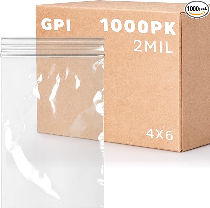 Clear Plastic Reclosable Zip Bags - Bulk GPI Case of 1000, 4" x 6" 2 mil Thick Strong & Durable Poly Baggies With Resealable Zip Top Lock For Travel, Storage, Packaging & Shipping.