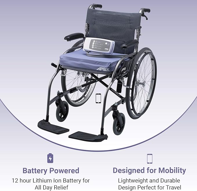 Alternating Pressure Wheelchair Cushion by MobiCushion - Pneumatic Air Pillow Relief for Pressure Sores - Reduces pressure on Scooters Chairs Recliners - Rechargeable Battery - Taiwan Version 18"x18"