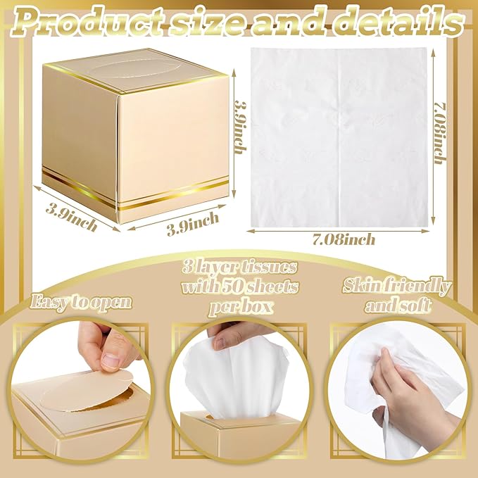 12 Pack Facial Tissues Cube Boxes Face Box 600 Sheets 3 ply Soft Paper Square Tissues Bulk for Car Pocket Toilet Household Bedroom Family(Light Brown)