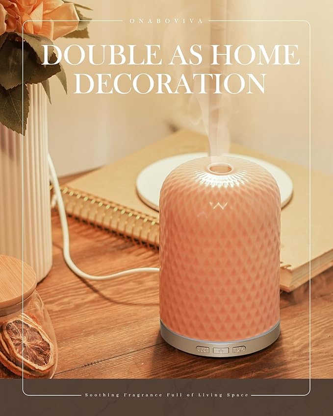 Essential Oil Diffusers,Diffusers for Essential Oils Large Room,120ML Ceramic Diffuser with USB Cable, Warm Ambient Light, Aromatherapy Diffuser Home Decor, Gift Choice, Pink