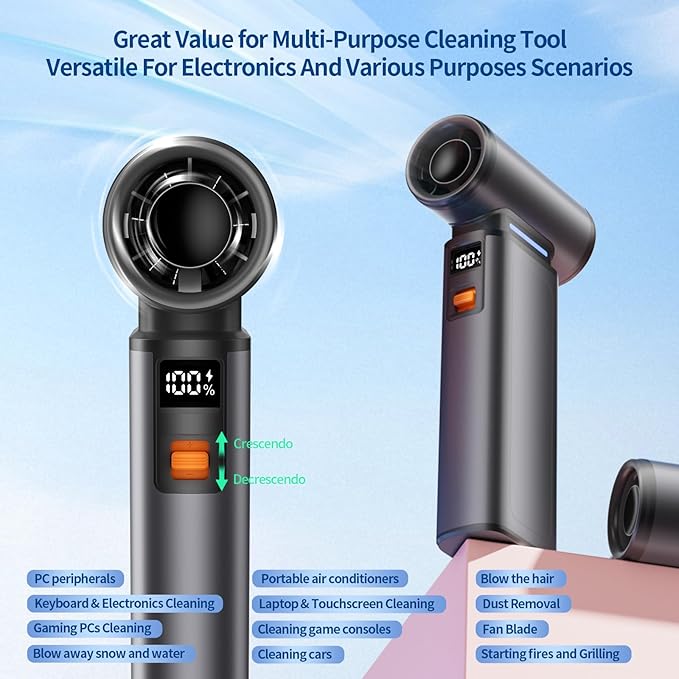 WINGDA Compressed Air Duster Rechargeable Electric Air Duster Portable,100 Gear Stepless Turbo Fan,Mini Air Blower,Dust Blower Cordless for Electronics,Keyboard Cleaning,Car Detailing,PC,Home,Outdoor