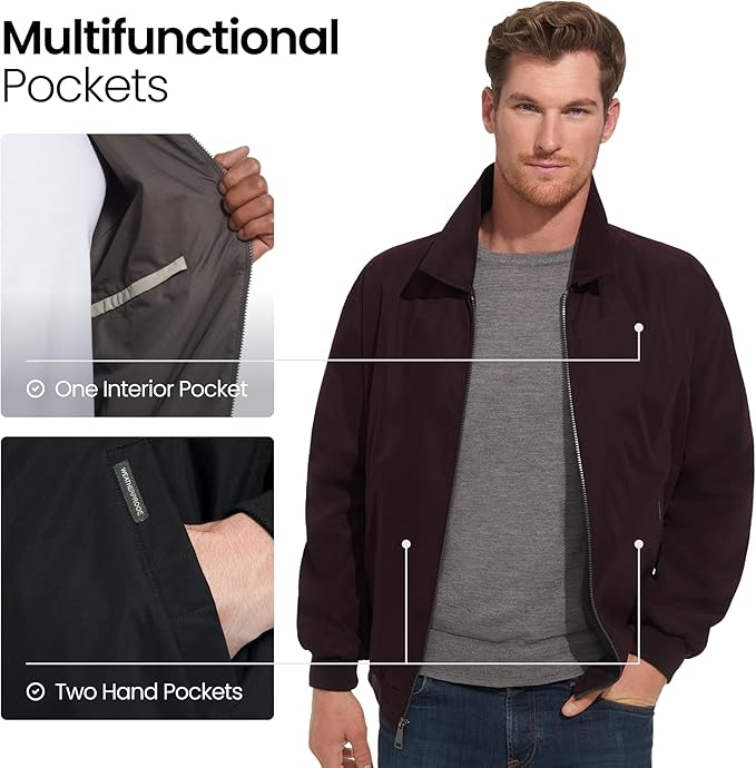 Weatherproof Men's Golf Jacket - Lightweight Windbreaker, Water-Resistant Microfiber Shell, Perfect for Golf & Casual Wear