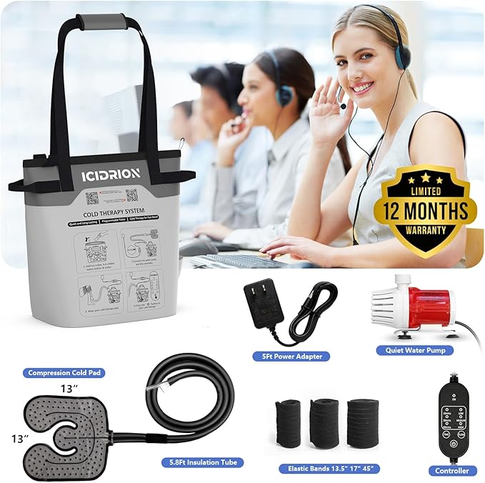 Cold Therapy Machine, Programmable Ice Machine for Knee After Surgery, Portable Knee Replacement Recovery System, Cryotherapy Pain Relief w/Compression Pad (Universal Pad+Machine)