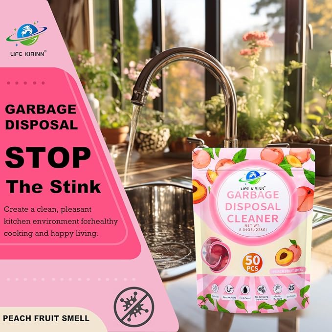Garbage Disposer Freshener,Peach Scented Sink Disposal Odor Eliminator,50 Count Peach Scented Deodorizer Drops,Kitchen Sink Freshener Pods