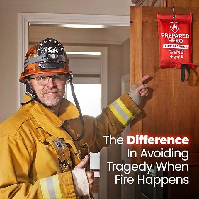 Prepared Hero Emergency Fire Blanket - 4 Pack - Fire Suppression for Kitchen, 40” x 40” Fiberglass Fire Blanket for Home
