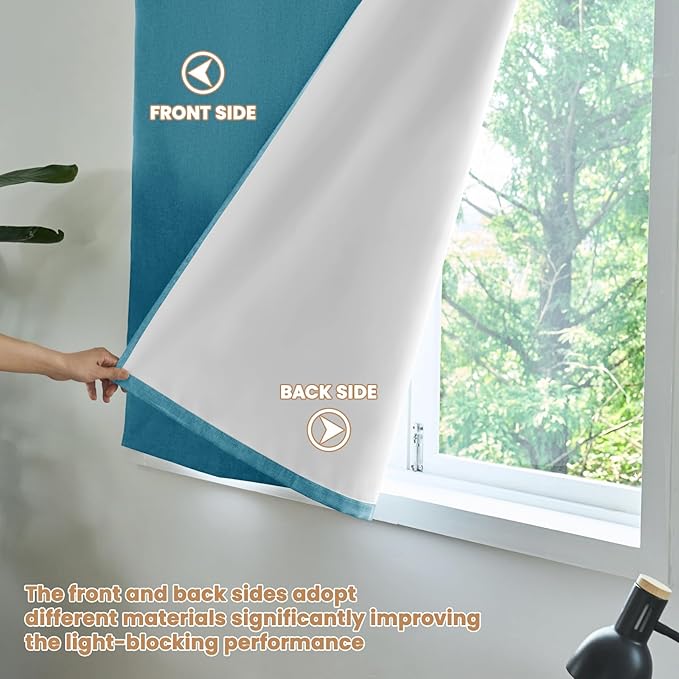 100% Blackout Curtain,Adhesive Curtain,Black Out Window Cover No Drilling Travel Kit,Perfect for Media Rooms, Dormitories and Renters (Stone Blue - W60 × L60 in)