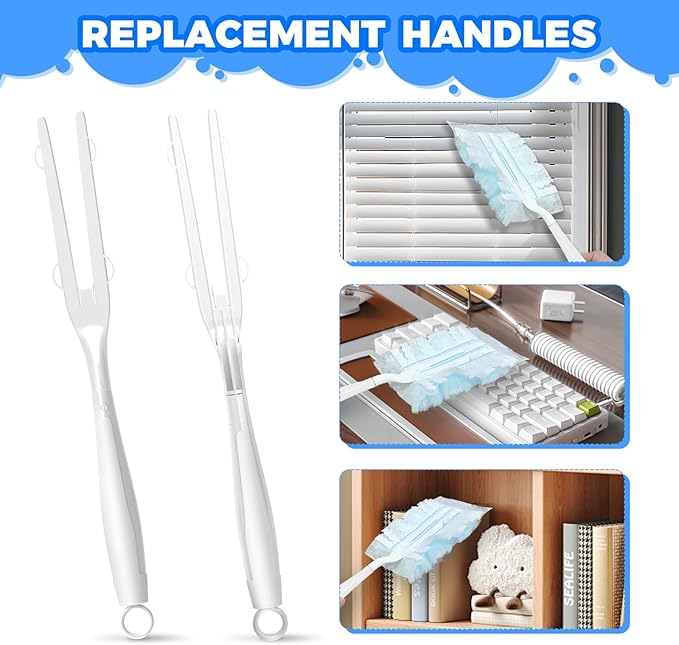 3PCS Duster Refills Folding Handles Set Compatible with Swiffer Dusters,Disposable Static Dust Removal Brush Handle for Dusting Electronics,Furniture,Blinds,Ceiling Fans (3, White)