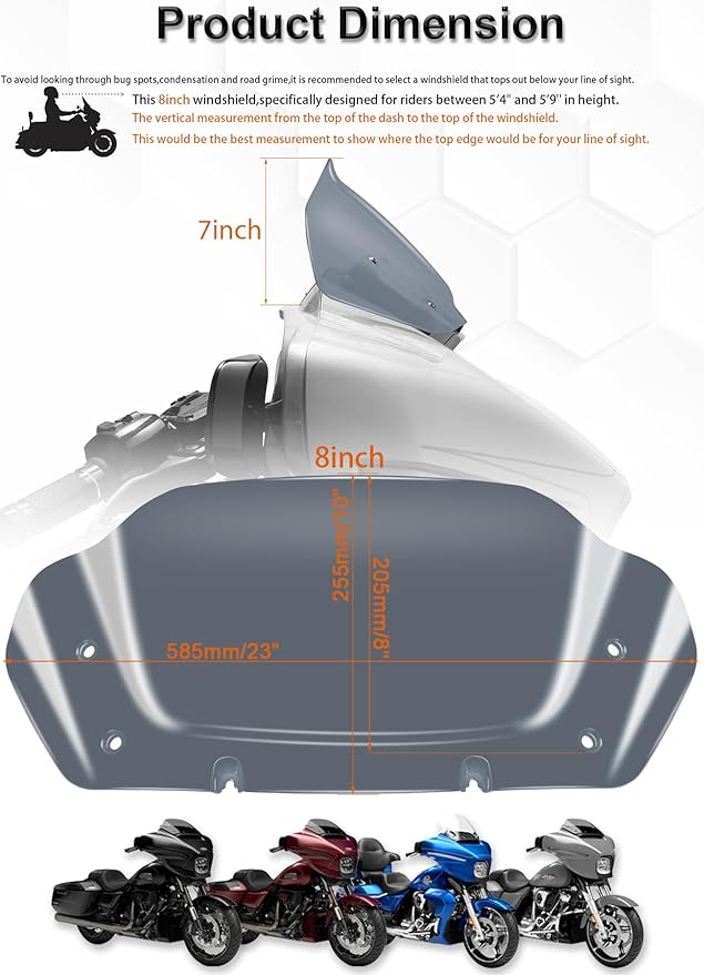 8" Wave Windshield Windscreen Wind Splitter Compatible with Harley Davidson Touring CVO Street Glide FLHXSE 2023-up,Street Glide FLHX 2024-up & FLXHU 2025-up (Tint)