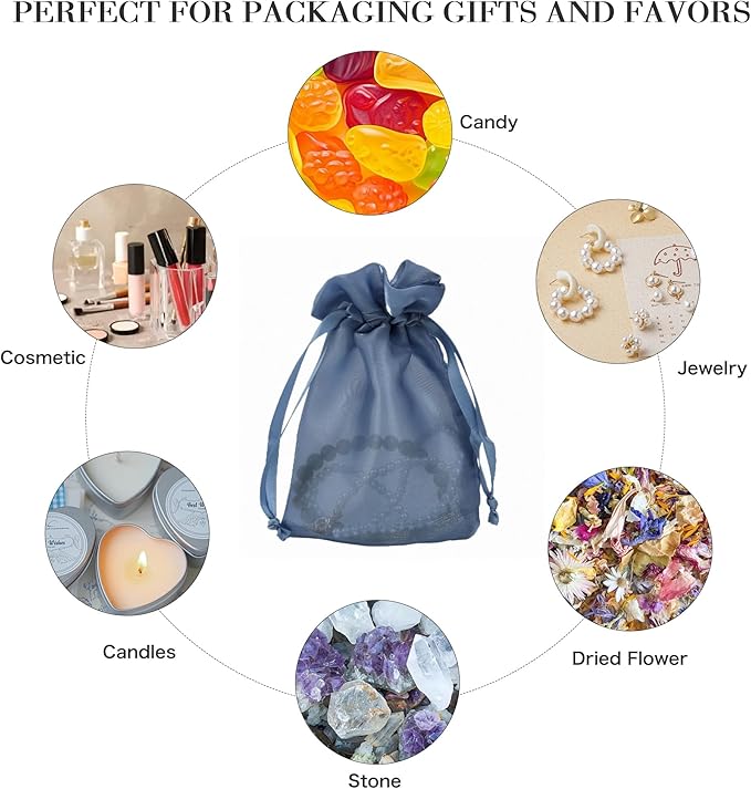 20 Pcs Dark Blue Small Organza Bags 3X4 inch for Wedding Favors with Drawstring, Mini Mesh Gift Bags Jewelry Pouch for Candy Bridal Shower Party Favor Baby Shower Christmas