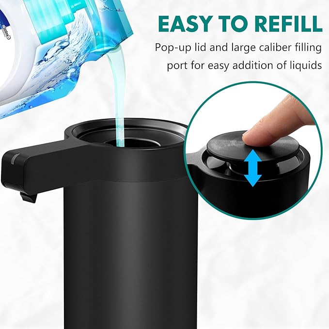 Automatic Soap Dispenser Stainless Steel with Sensor Infrared 9 oz. Soap Dispenser Electric IPX5 Waterproof USB-C Charging Motion Sensor for Kitchen & Bathroom (Black)