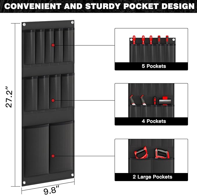 Large Power Tool Organizer Cart with Charging Station 8 Drill Holder Garage Storage Standing Heavy Duty and Stability Storage Rack Utility Tool Shelf (Red)