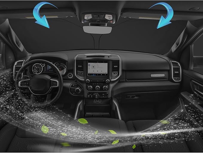 SKTU 2019-2026 RAM 1500 Front Windshield Sunshade for 2019-2026 Dodge RAM 1500 Windshield Sunshade Foldable for Blocks UV Rays and Blocks Heat and Sun Keeps Vehicle Cool