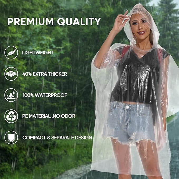 APEXUP Disposable Rain Ponchos for Adults, Emergency Rain Poncho for Camping Hiking Travelling