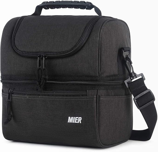 MIER Adult Lunch Box Insulated Lunch Bag Large Cooler Tote Bag for Men, Women, Double Deck Cooler (Dark Grey, Large)