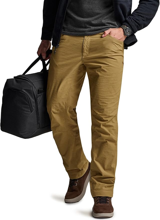 CQR Men's Winter Fleece Lined Pants, Water-Resistant Outdoor Stretch Work Pants, Windproof Casual Pants with Pockets