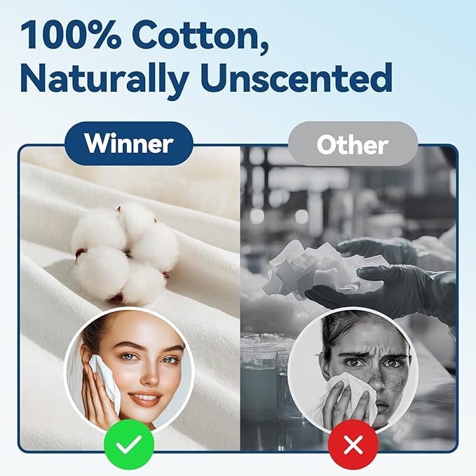 Winner Soft Face Towels, 100% USDA Biobased Facial Towels, 2 Packs per Case, 6 Bags per Pack, 100 Ct Face Towelettes per Bag (1200 Total)