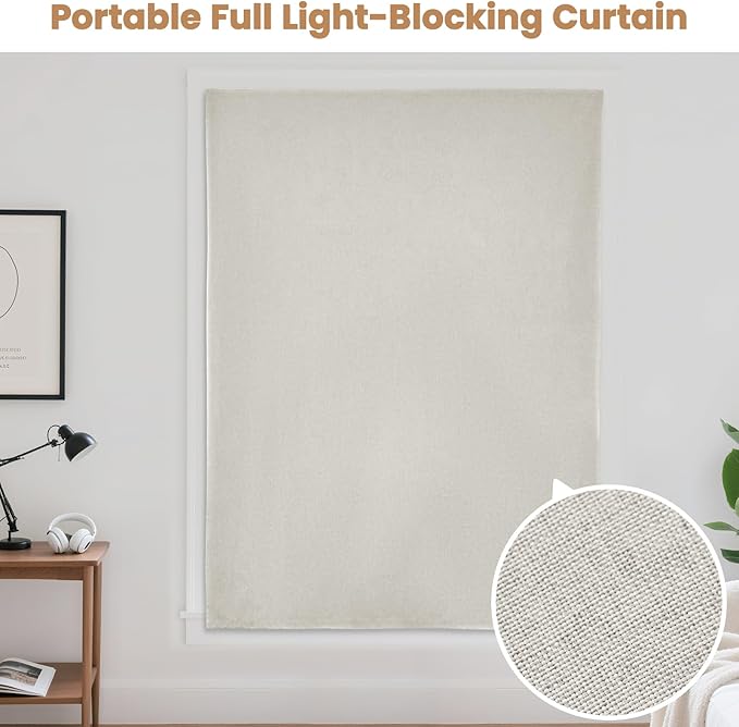 Adhesive Curtain,100% Blackout Curtains, No Drilling, Suitable for Multi-Scenes Privacy Protection (Light Beige - W60 × L84 in)