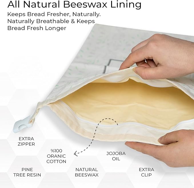 Reusable Beeswax Bread Bags for Homemade Sourdough – Organic Cotton Bread Storage, Keeps Loaves Fresh, Freezer Safe, Plastic-Free, Beeswax Wrap for Food Storage, 2 Pack XL Size