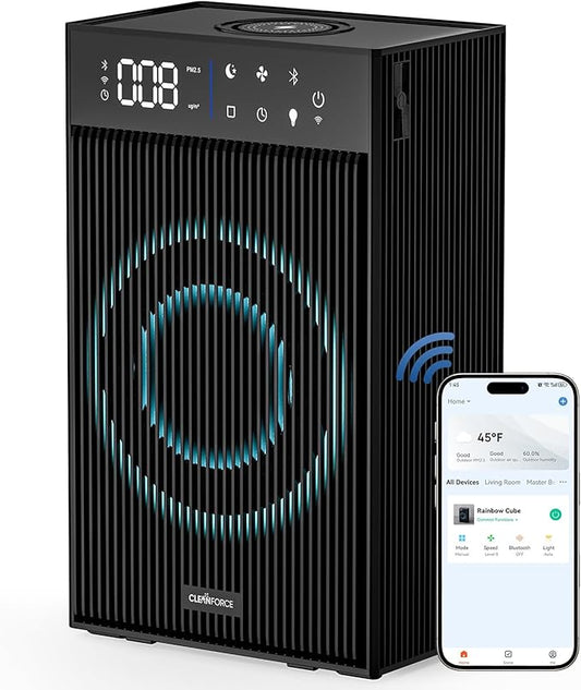 CleanForce Cube | 4-in-1 Desk Organizer with Air Purifier, Wireless Charger, Bluetooth Speaker & Cordless Diffuser | for Home Office, Bedroom | FCC Certified | Quiet & Space Saving